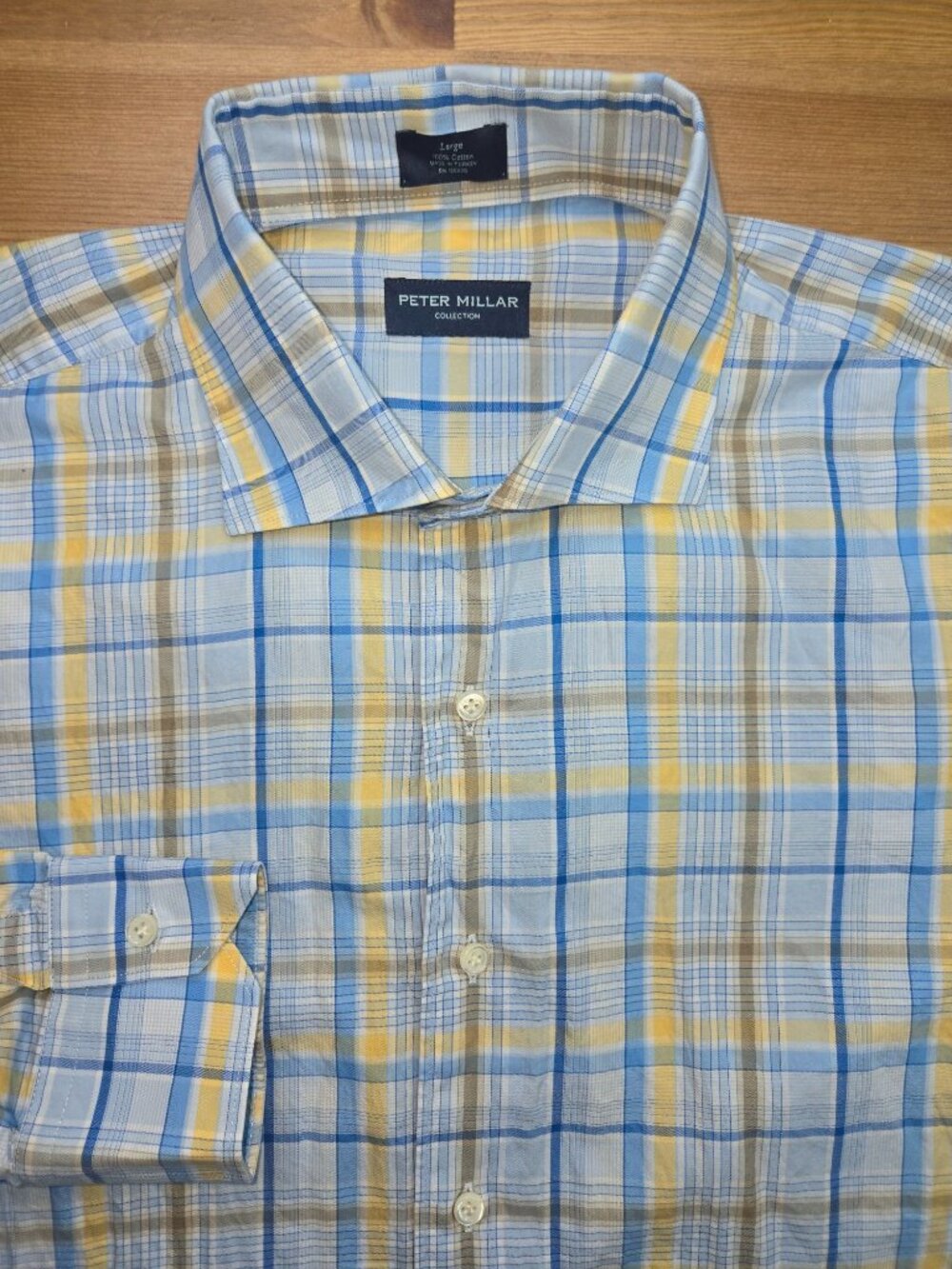 Peter Millar Mens Blue Plaid Long Sleeve Shirt Large